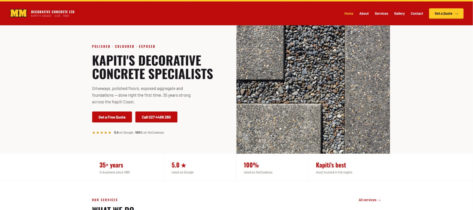 MM Decorative Concrete website designed by Quantum Design — Kapiti concrete specialist
