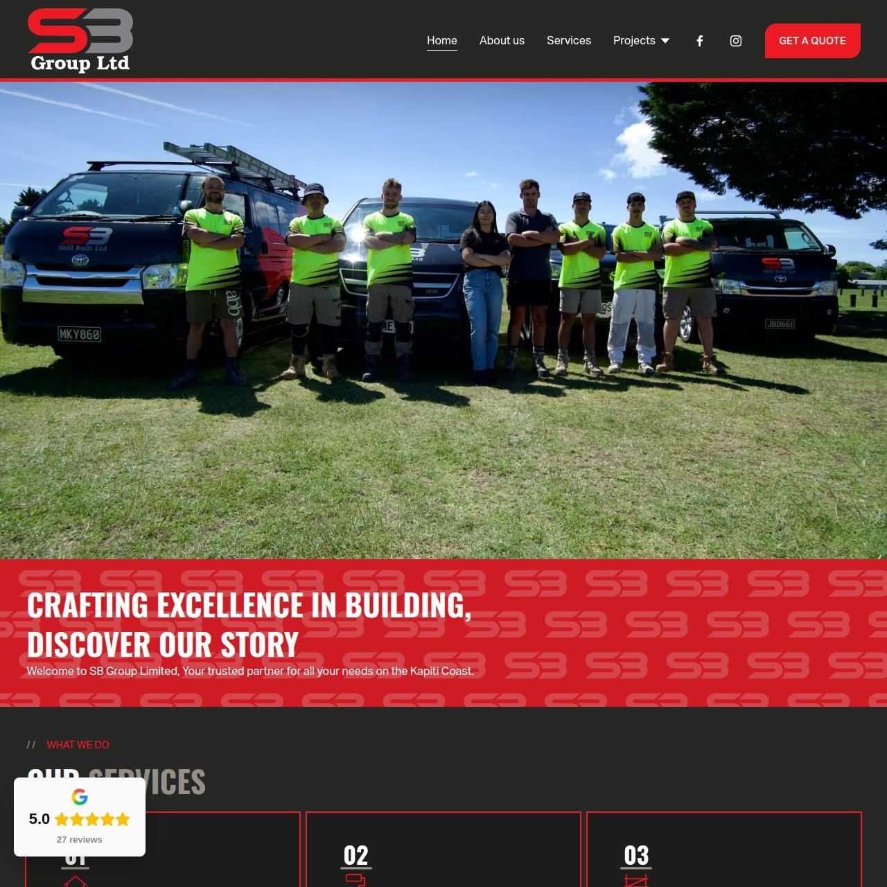 SB Group construction company website designed by Quantum Design — Kapiti, NZ